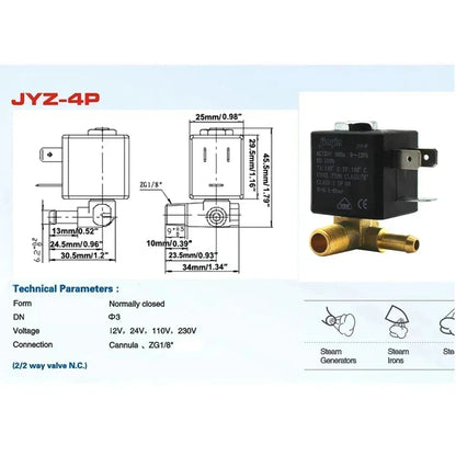 230V JYZ-4P Jiayin Normally Closed Solenoid Valve Water Valve Ironing Machine Iron Control Valve Accessories Pressure Increasing