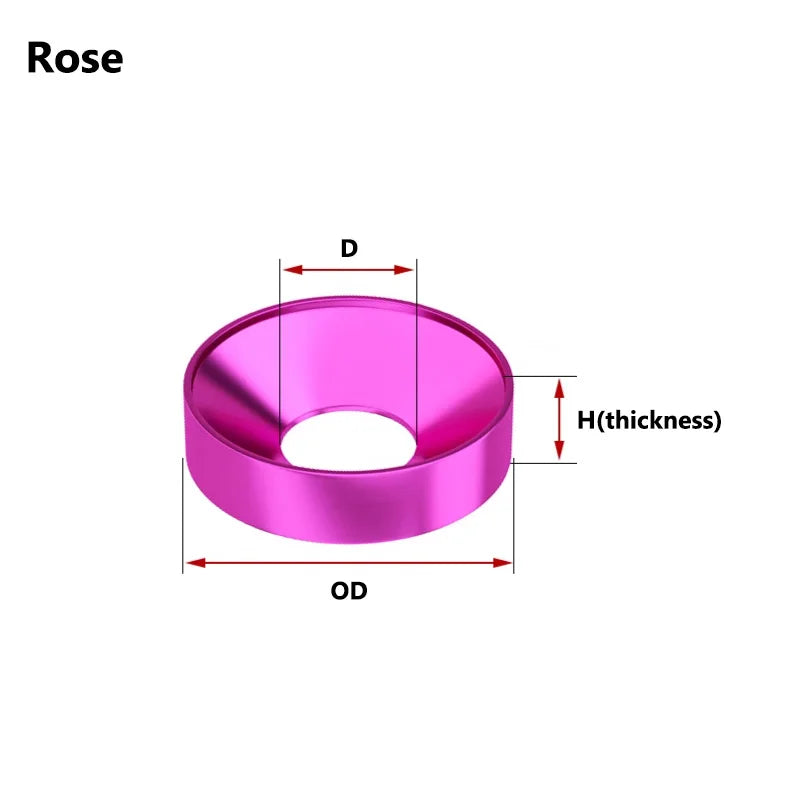 15Pcs Aluminum Alloy Conical Washers Aluminium Colorful Anodized For Countersunk Screw Spacers Gasket M2 M2.5 M3 M4 M5 M6 M8