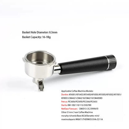 51mm 3-Ear Bottomed Portafilter for Donlim/Homix/Gypas//Sachi Espresso Machines, 304 Stainless Steel Coffee Handle with Basket