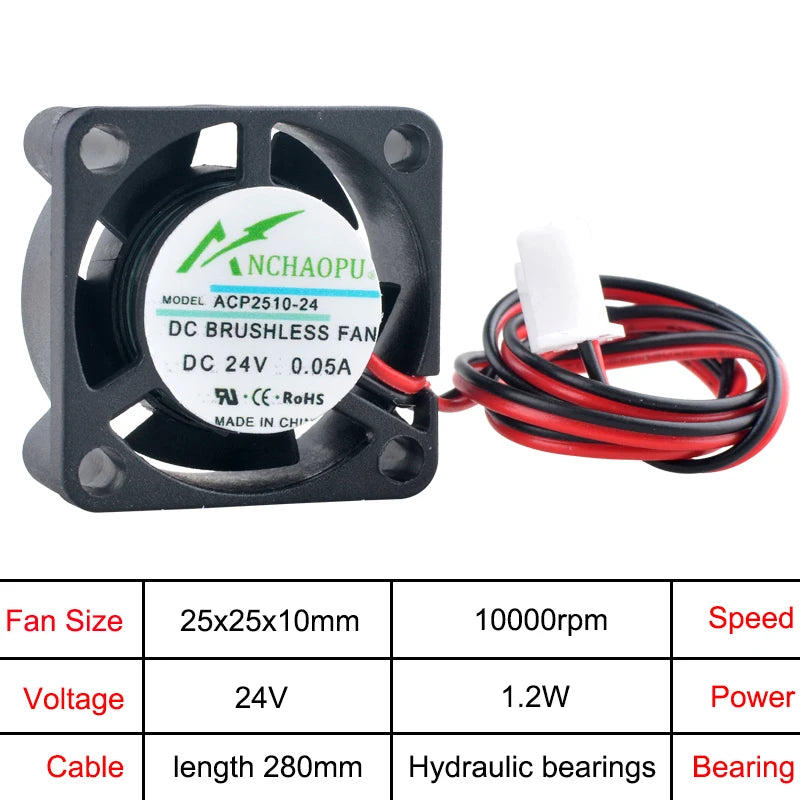 ANCHAOPU 2.5cm 25mm Fan 25x25x10mm DC5V/12V/24V 2pin Micro Axial Flow Fan Cooling Fan for Projectors/Raspberry Pi/Atomizers