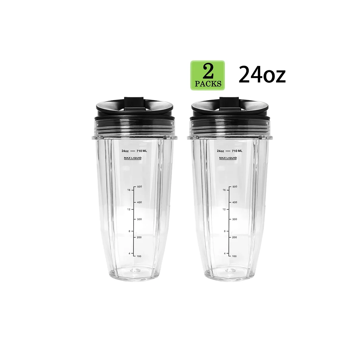 Popular 2 Pack Replacement 24Oz Cup with Spout Lid for Nutri Ninja Auto IQ Series Blenders with BL450/BL454/BL456/BL480/BL481
