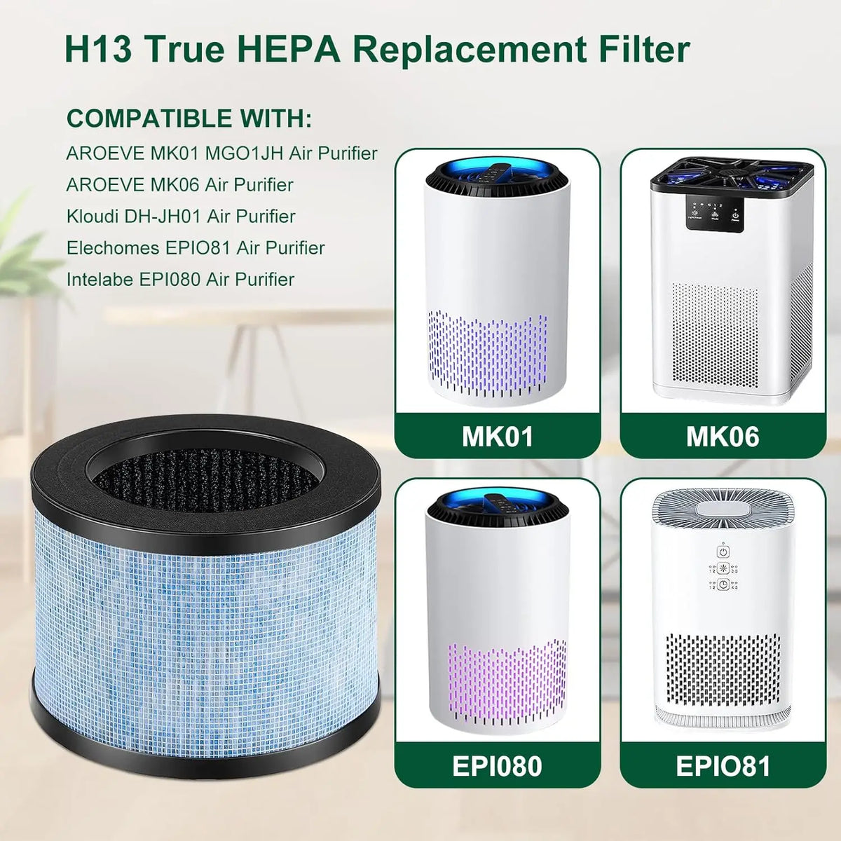 4Pcs Air Cleaner Replacement Filter Compatible with For AROEVE MK01 MK06 DH-JH01 For Air Cleaner Parts Home Appliance Part