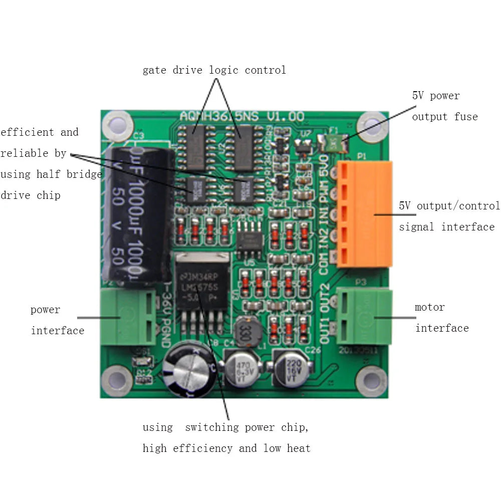 DC Motor Drive Board 12V 24V 36V 360W Motor Speed Controller Forward Reverse for Arduino Smart Car Rotation Motor Controller