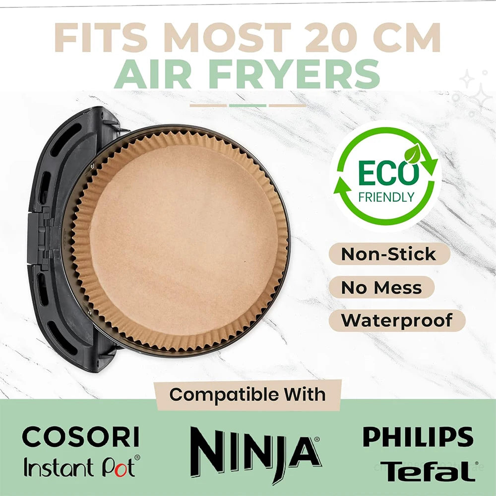 100 Pcs 20cm Round Baking Paper | for Air Fryer Cosori, Ninja, Philips… | Resistant to 220°C | | 4-6L Fryer Accessories