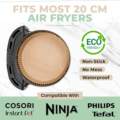 100 Pcs 20cm Round Baking Paper | for Air Fryer Cosori, Ninja, Philips… | Resistant to 220°C | | 4-6L Fryer Accessories