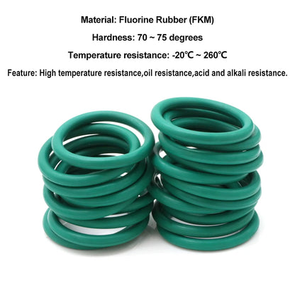 10/50Pcs FKM Sealing O-Ring CS 3.5mm OD 10mm ~ 155mm Green Fluororubber Rubber High Temperature Acid Alkali Gasket