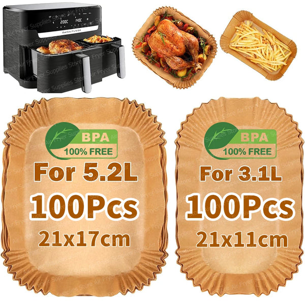 Air Fryer Paper for Philips Dual Basket 3000 Series NA350/00 Non-Stick Disposable Baking Mat for Tefal EY9018 5.2+3.1L Airfryer