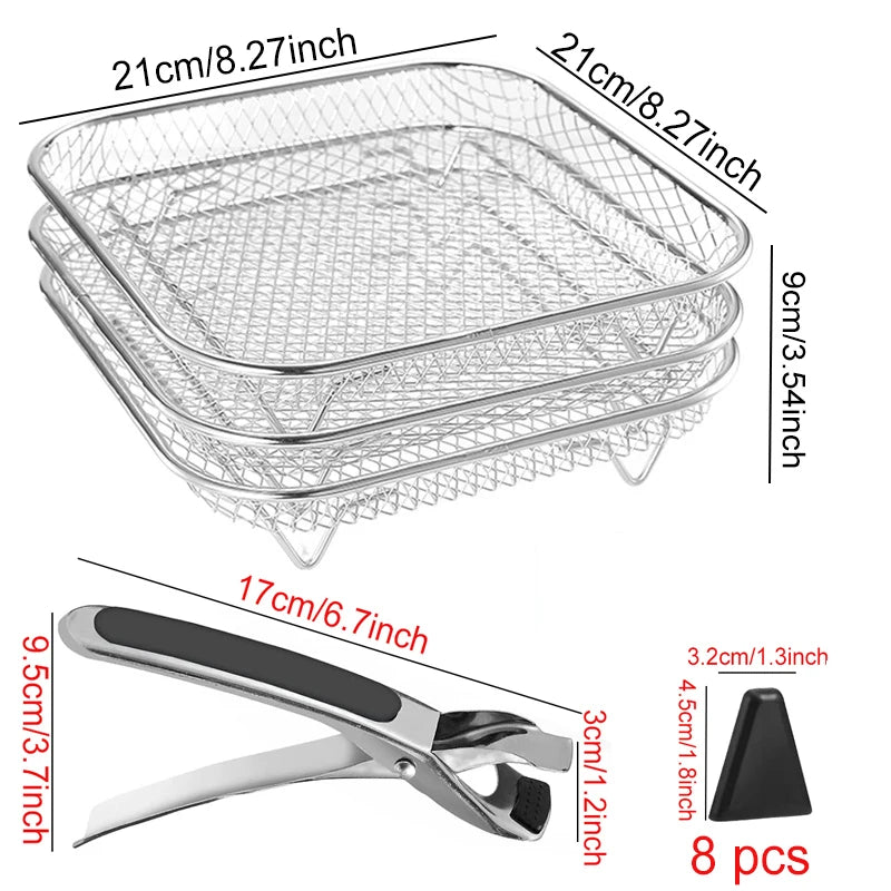 Air Fryer Accessories Metal Oven Air Fryer Racks For Baking Stackable Grill Skewer Rack Fit All Airfryer 4.2Qt - 5.8Qt