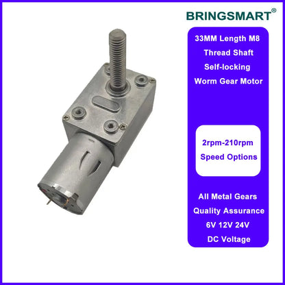 Bringsmart 33mm Micro Worm Electric Motor M8 Screw Shaft Length 12V 24V DC Motor Motor JGY 370 Speed Adjusted 6-150rpm 6V