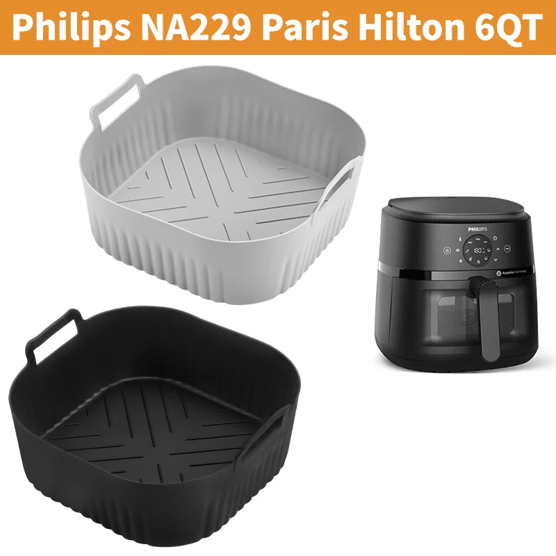 20cm/7.87inch Square Reusable Air Fryer Silicone Liners Silicone Basket 4.2L Compatible with Philips NA299 Accessoires Easy To Clean