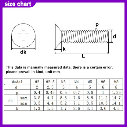 20-500Pcs M2M2.5M3M4M5M6M8 White Black Nylon Plastic Phillips Screw Metric Thread Countersunk Head Bolt Screw Fastener6-40mm