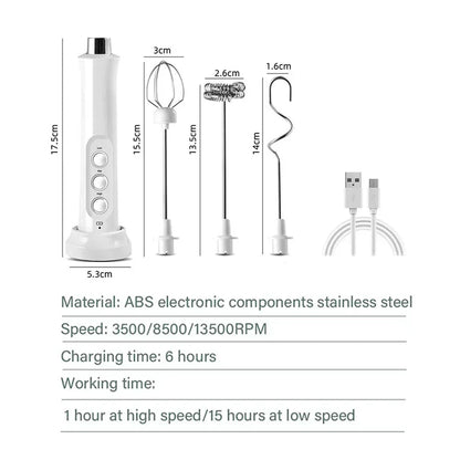 USB Rechargeable Electric Milk Frother Mini Handheld Foam Maker 3 Speed Whisks for Latte Coffee Cappuccino Stainless Steel Egg Beater Drink Mixer Hot Chocolate Blender Portable Cordless Kitchen Gadgets Tools