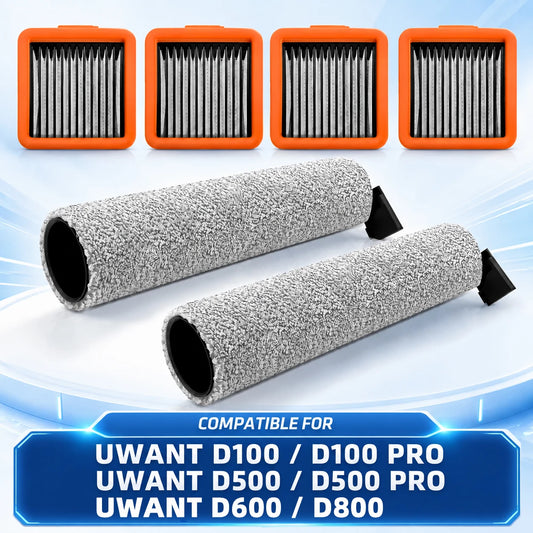 Compatible with UWANT D100/ D100 PRO/ D500 / D500 PRO/ D600 / D800 Replacement Parts Main Roller Brush HEPA Filters