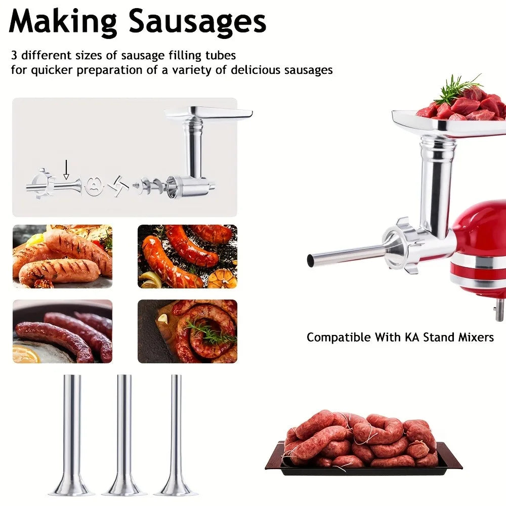 Stainless Steel Sausage Stuffer Tubes for Meat Grinder,Sausage Stuffer Attachment for KitchenAid Stand Mixer