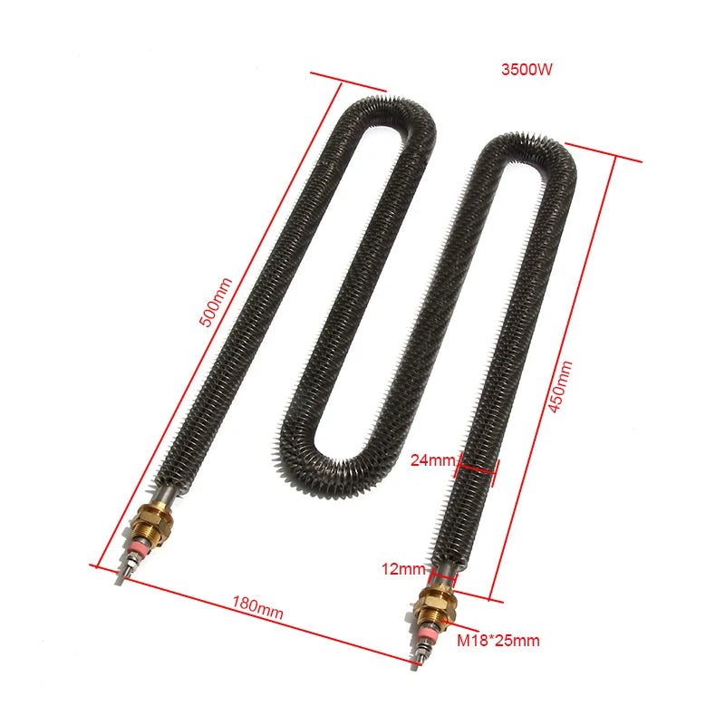 Finne Tubular Heating Element 201SS/304SS Radiator 220V 1500W 2000W 2500W 3000W 3500W Drying Oven Electric Heat Tube Dia. 12mm