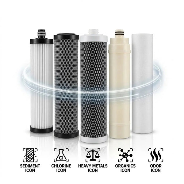 UF Water Filter Replacement Cartridge Set for Stainless Steel Water Purifier (PP+CTO+RFC+UF+T33), Screw-in Type
