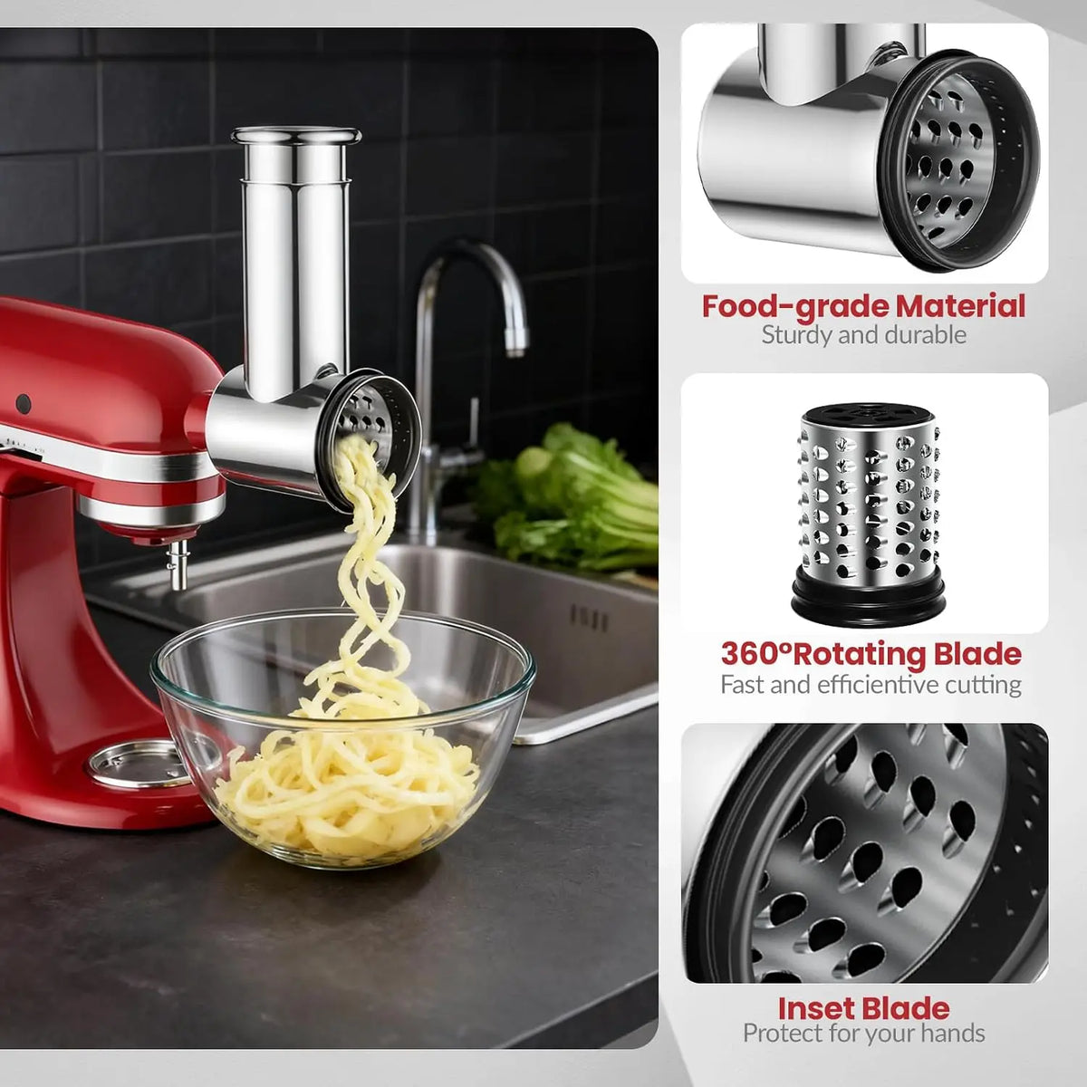 Stainless Steel Slicer Shredder Attachment for KitchenAid Stand Mixers Vegetable Slicer Cheese Grater Attachment for Kitchenaid