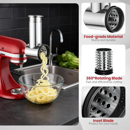 Stainless Steel Slicer Shredder Attachment for KitchenAid Stand Mixers Vegetable Slicer Cheese Grater Attachment for Kitchenaid