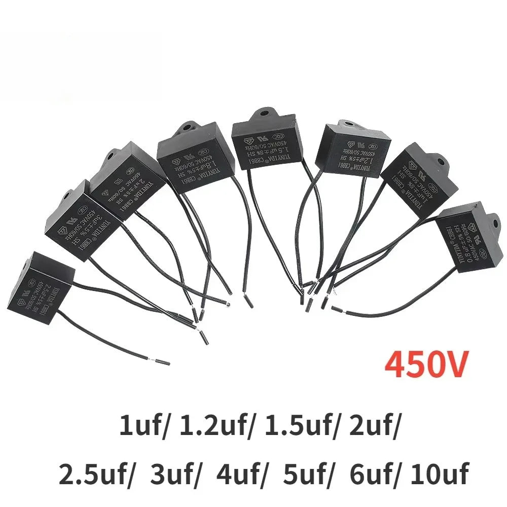 CBB61 Fan Capacitor 450V Ceiling Fan Motor Running Rectangle Capacitor Terminal 1uf/1.2uf/1.5uf/2uf/2.5uf/3uf/4uf/5uf/6uf/10uf