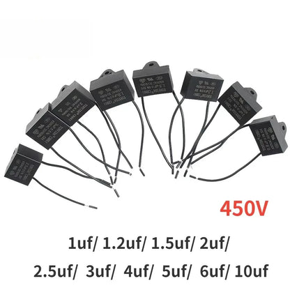 CBB61 Fan Capacitor 450V Ceiling Fan Motor Running Rectangle Capacitor Terminal 1uf/1.2uf/1.5uf/2uf/2.5uf/3uf/4uf/5uf/6uf/10uf