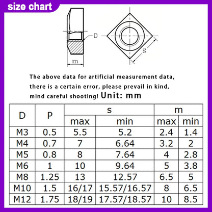 3-100pcs 304 Stainless Steel Metric Threaded Square Nut Foursquare Quadrate A2-70 M3M4 M5 M6 M8 M10 M12 Square Nuts