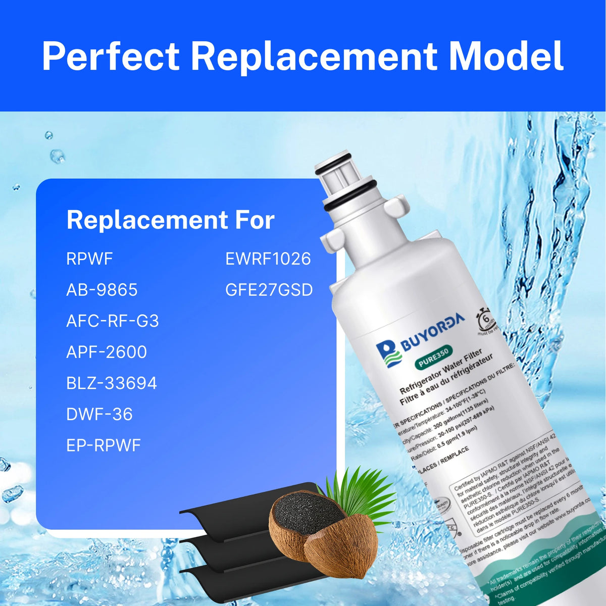 Refrigerator Water Filter Compatible with GE RPWF CYE23TSDSS GFE26GSHSS GFE29HSDSS GNE29GSHSS PYE23PSDSS - Replacement Filter
