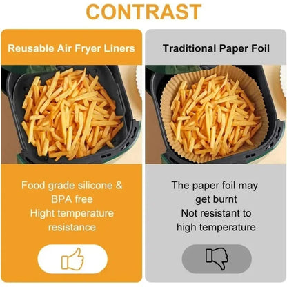 20CM Silicone Air Fryer Pot Tray Barbecue BBQ Pad Plate Airfryer Oven Baking Mold Pot Reusable Square Air Fryer Pan