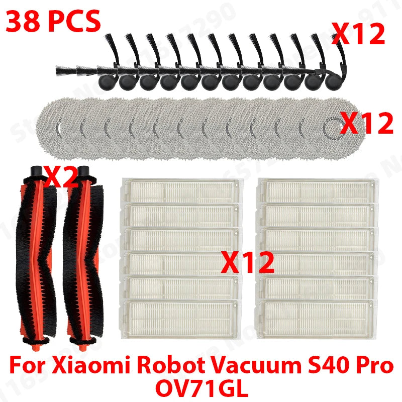Compatible with (Xiaomi Robot Vacuum S40 Pro / OV71GL ) Vacuum Parts Main Roller Side Brush Mop Cloth HEPA Filter Accessories