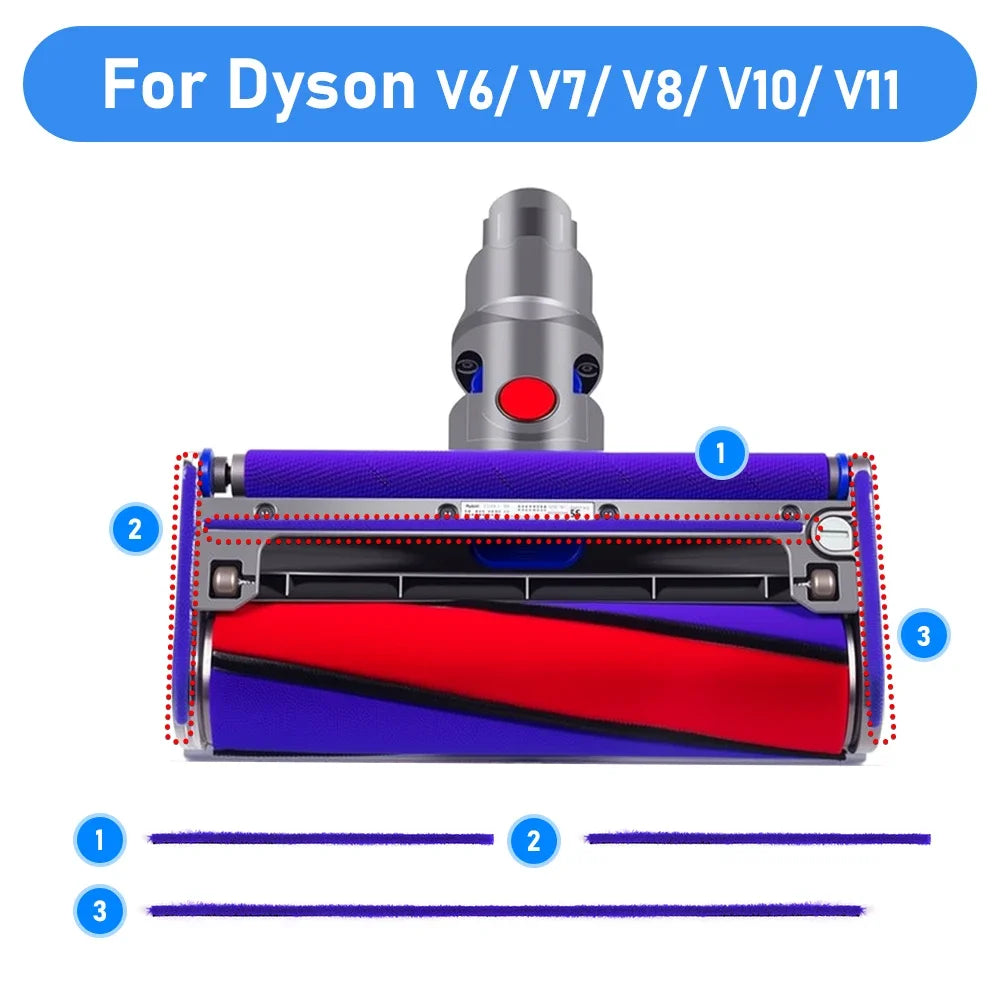 For Dyson V6 V7 V8 V10 V11 Vacuum Accessories Washable Household Floor Brush Roller Blue Hose Soft Velvet Strips