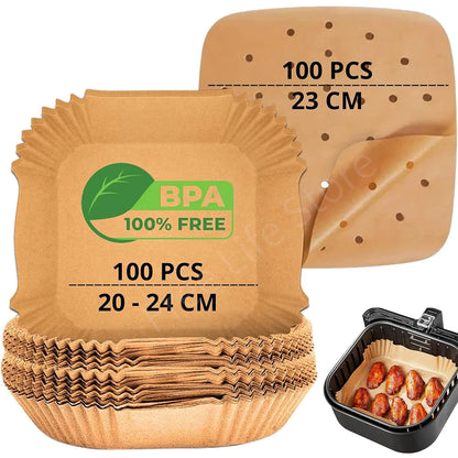 100Pcs Air Fryer Disposable Paper Square Perforated Papers Non-Stick Steamer Liners for Air Fryer Oven Microwave Steaming Basket