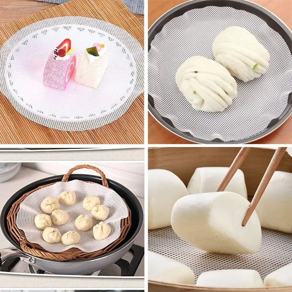 4pcs Silicone Steamer Mat Reusable Round Mesh Liner Non Stick Steaming Pad for Buns Dumplings Dim Sum Baking Pastry Kitchen Use