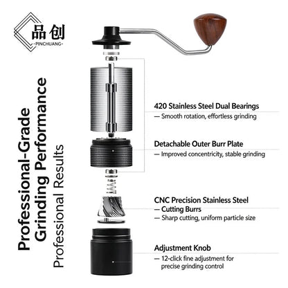 Pin ChuangAdjustable hand-cranked coffee grinder, CNC5-star steel core portable manual coffee grinder