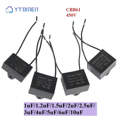 CBB61 Fan Capacitor 450V Ceiling Fan Motor Running Rectangle Capacitor Terminal 1uf/1.2uf/1.5uf/2uf/2.5uf/3uf/4uf/5uf/6uf/10uf