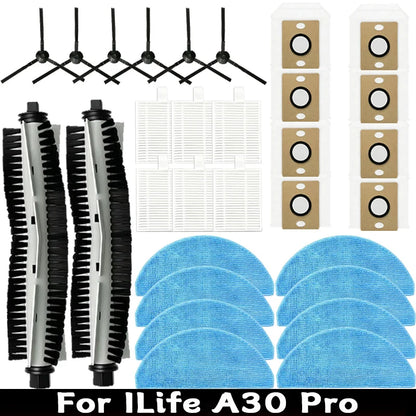 For ILife A30 Pro Robot Vacuum Cleaner Accessories Main Roller Side Brush Hepa Filter Mop Cloth Dust Bag Parts Replacement