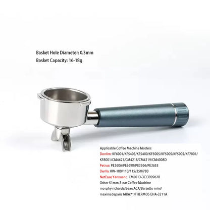 51mm 3-Ear Bottomed Portafilter for Donlim/Homix/Gypas//Sachi Espresso Machines, 304 Stainless Steel Coffee Handle with Basket