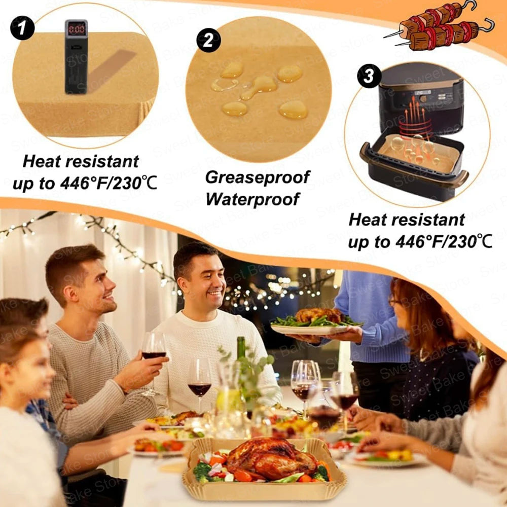Large Air Fryer Disposable Baking Paper Liners for Ninja Foodi FlexDrawer Air Fryer 10.4L AF500EU/AF500EUCP, Cecotec 9000 9L