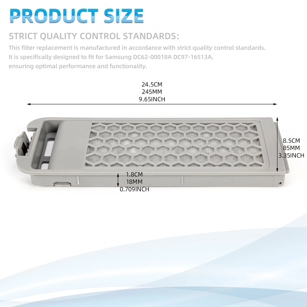Washing Machine Filter Box Compatible with Samsung DC62-00018A DC97-16513A, Lint Mesh Filter Replacement (24.5cm x 8.5cm)