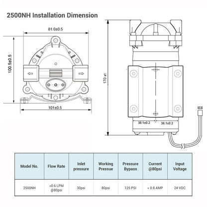 Coronwater RO 24V 50gpd Water Booster Pump 2500NH Increase Reverse Osmosis Water System Pressure