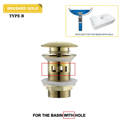Wash Basin Pop-Up Drain Button Sink Stopper Drainer Siphon Waste Stopper Waste Pipe Drain Brushed Gold Bathroom Accessories