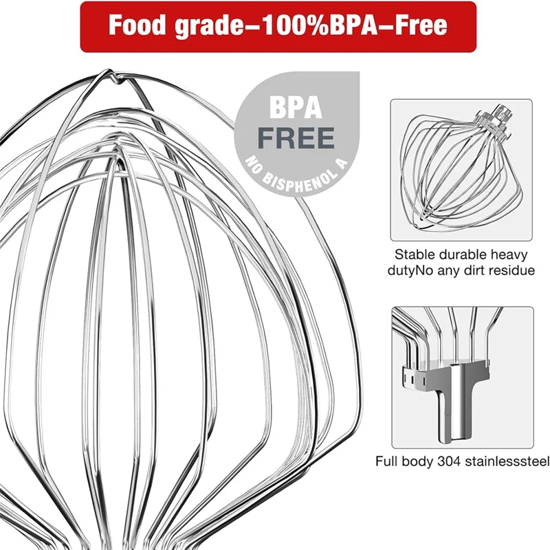 B89B-KN211WW Stainless Steel 11-Wire Whip Attachment For Kitchenaid Bowl Lift Mixer 7QT Bowl Replacement Egg Beater Whisk Durabl