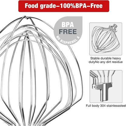 B89B-KN211WW Stainless Steel 11-Wire Whip Attachment For Kitchenaid Bowl Lift Mixer 7QT Bowl Replacement Egg Beater Whisk Durabl