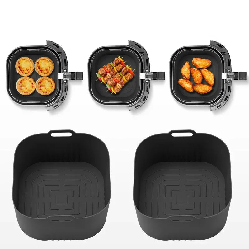 17.5cm/6.9in Silicone Air Fryer Oven Baking Plate Pizza Fried Chicken Silicone Basket Reusable Air Fryer Liner Kitchen Accessory