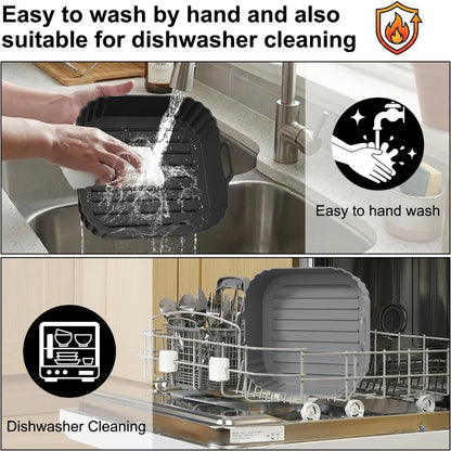 Square Air Fryer Silicone Pot Liner Food‑Grade Reusable Non‑Stick Silicone Basket with Handles for Air Fryer Baking Accessories