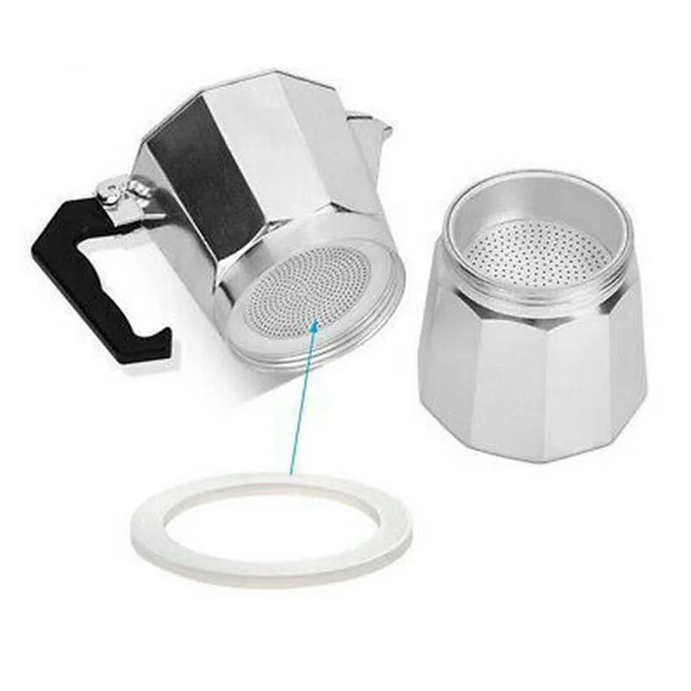 Replacement Silicone Gaskets And 1pc Aluminum Filter Moka Pot For Coffee Espresso Moka Stove Pot Top Silicone Rubber