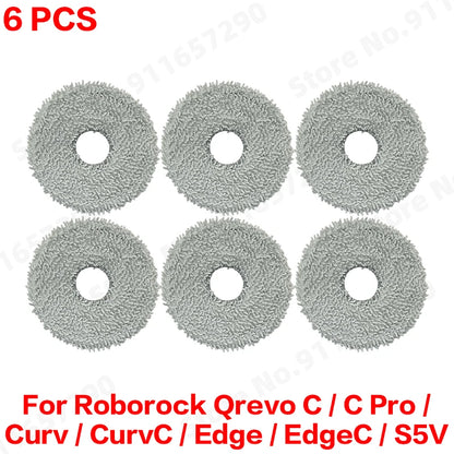 Compatible with Roborock Qrevo C/C Pro/Curv/CurvC/Edge/EdgeC/S5V Compatible Main Side Brush, Mop Cloth, Dust Bag & Filter Set