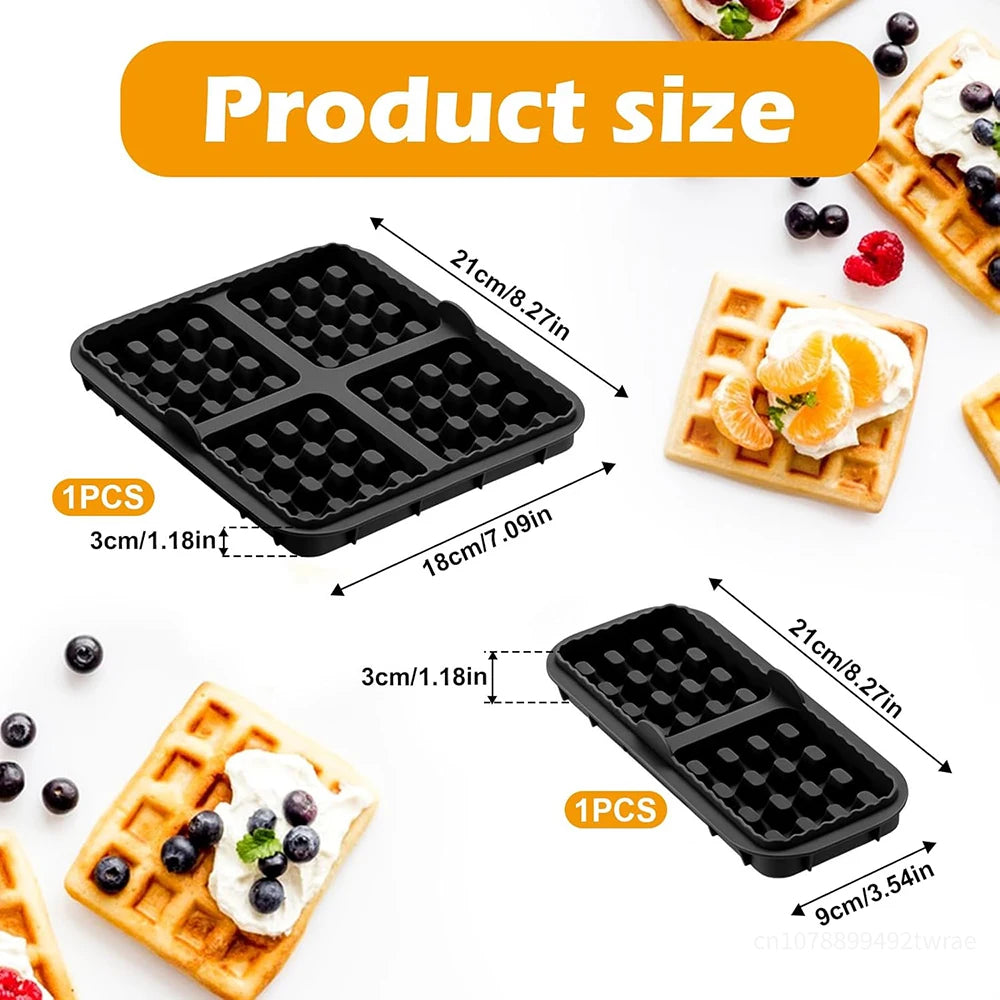 Pack of 2 Silicone Waffle Moulds, Waffle Plates, Airfryer Accessories, 4 Slots & 2 Slots, Silicone, Non-Stick Coating
