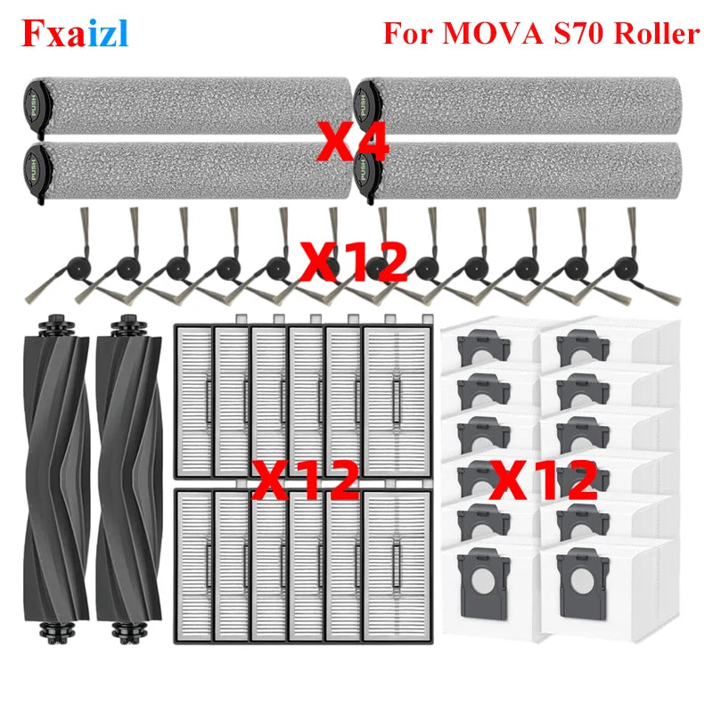 Accessories For ( MOVA S70 Roller / S70 Pro Roller / S70 Ultra Roller ) Spare Parts Main Side Brush Roller Mop Filter Dust Bag