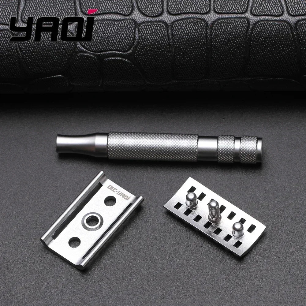 YAQI KNIGHT-HELMET Razor Head Stainless Steel Handle DE Safety Razor for Men