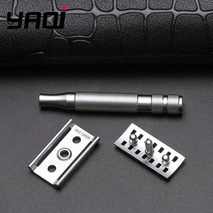 YAQI KNIGHT-HELMET Razor Head Stainless Steel Handle DE Safety Razor for Men