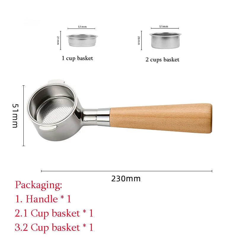 51mm Coffee Basket Delong ECO310 Mmodified Solid Wood Handle Two Ears Stainless Steel Bottomless Portafilter Barista Accessories